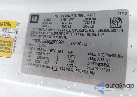 2016 GMC Sierra 1500 из США, поврежденный, VIN 1GTN1LEC6GZ905291